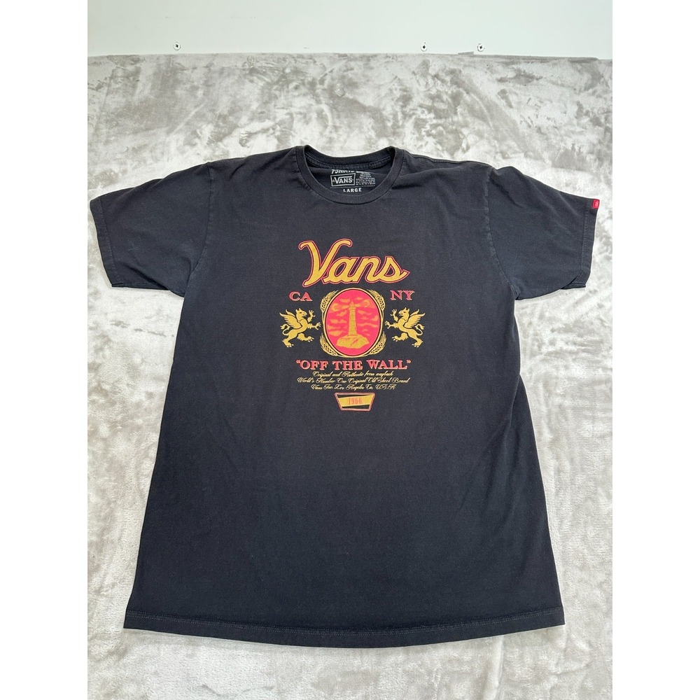 VANS T-Shirt Men's Size Large Black Classic Fit Short‎ Sleeve Back Print EUC